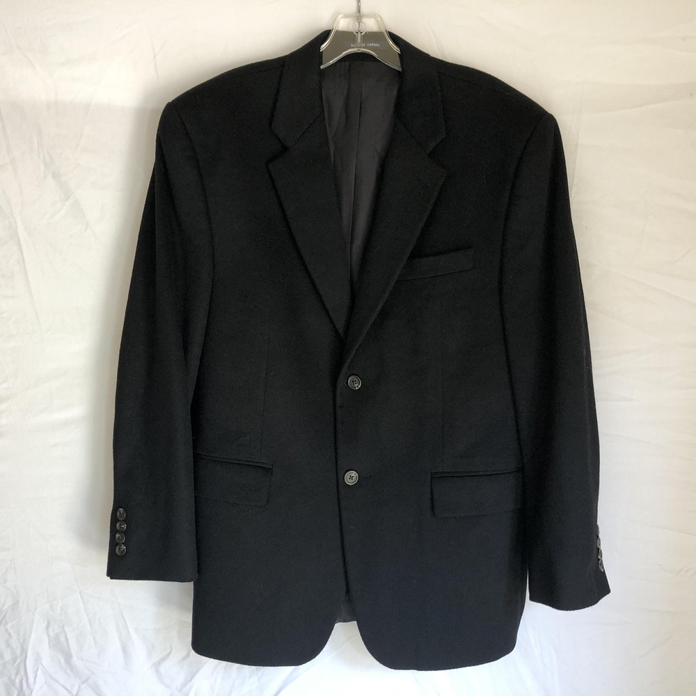 Ralph Lauren Blazer Jacket Mens 40R Black Wool Cashmere Classic Fit Made Canada